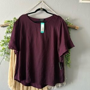 Chic Plum Flutter Sleeve Blouse by Fortune+Ivy